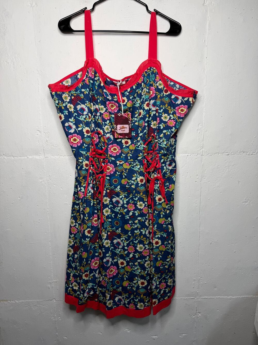 NEW Joe Browns Womens Plus Size 3X 22 Dress Floral Red Blue Lace Up Knee Length
